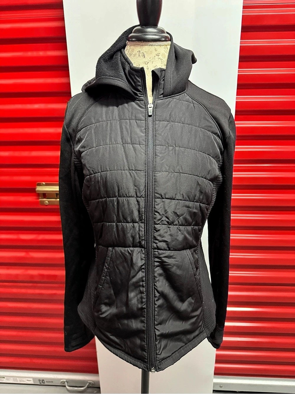 TEK GEAR Women's Hooded Mixed-Media Jacket Black Size Large